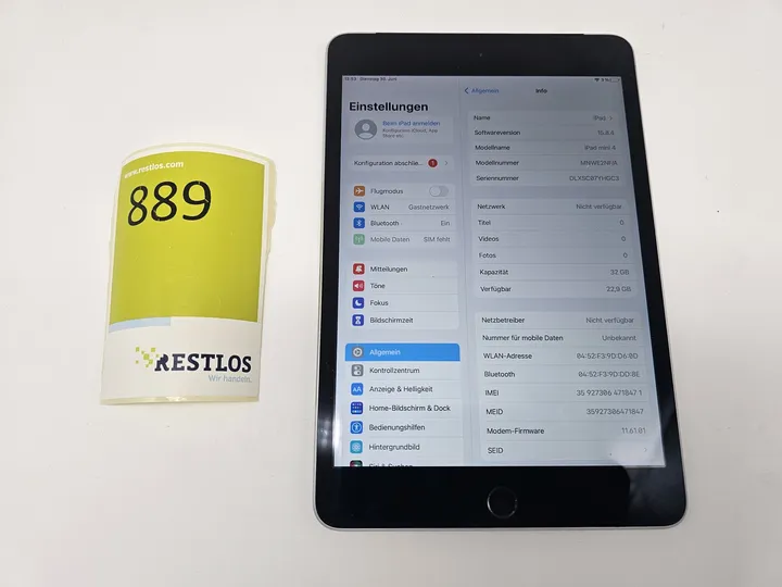 iPad Mini 4 32GB + Simkartenslot